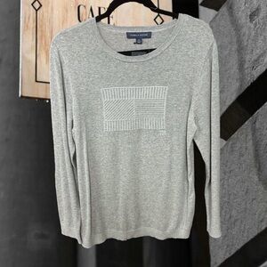 Tommy Hilfiger women’s size large sweater solid gray embroidered $70 new